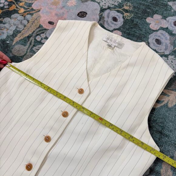 Casual Corner Vintage Vest Womens White Pinstripe Work Button Up Sleeveless Sz 6 - Picture 9 of 11